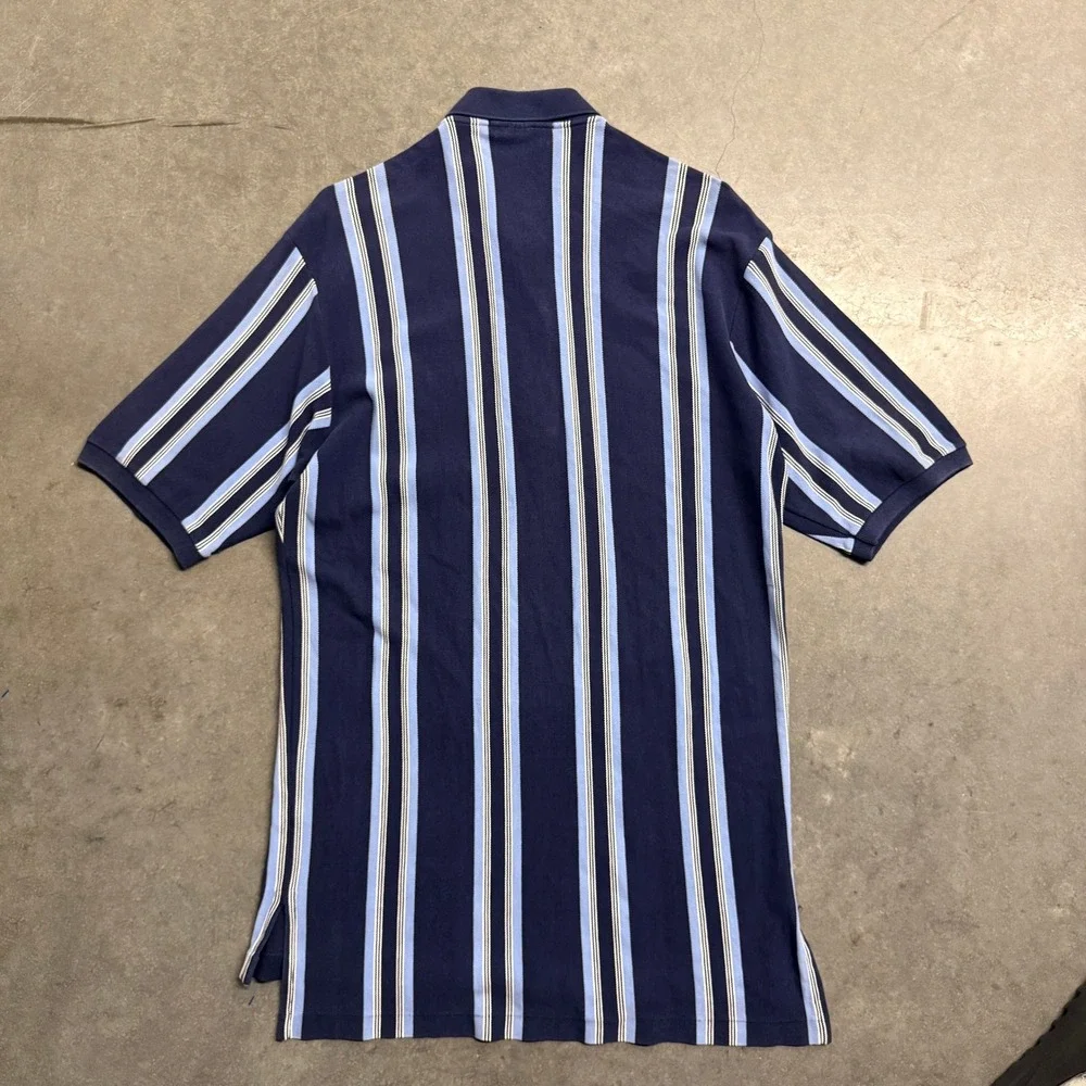 Polo Golf Ralph Lauren Mens Medium Navy Striped Pique Polo Shirt Short Sleeve